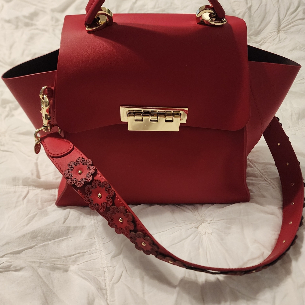Zac Posen Red Handbag with Floral Strap